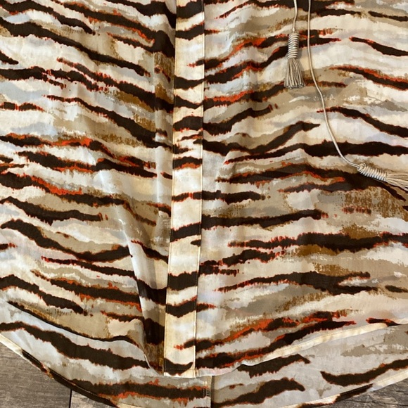 Lane Bryant Earthy Tones Sheer Blouse with Gold Tassels Size 18/20 - Picture 4 of 13